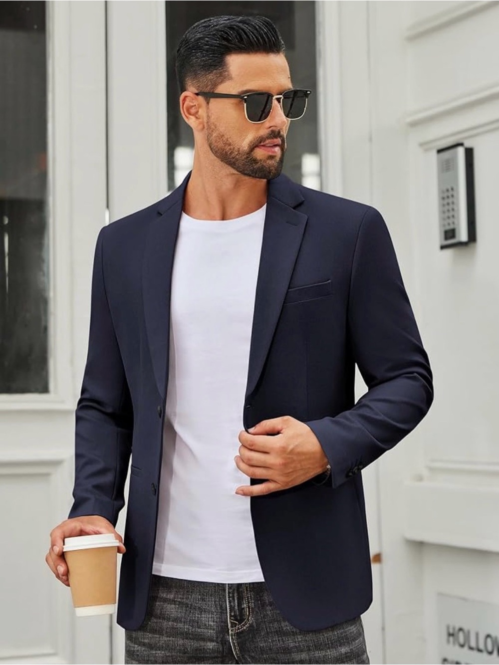 Mens Navy Blazer Medium‎ Two Button Sport Coat Textured Blue Jacket